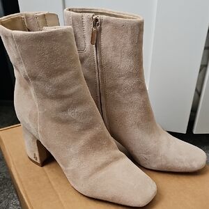 Sam Edelman Beige Suede Block Heel Ankle Boots
